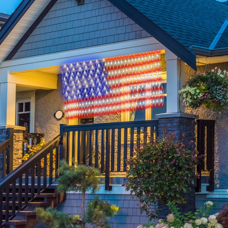 DBFAIRY Solar American Flag Lights Outdoor,420 LEDs American Flag Net Lights 6.5ft x 3.28ft Super Bright,Memorial Day Decorations of The United States for Independence/National/Memorial Day,July 4th - Image 2